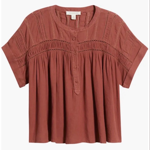 Treasure and Bond Women's Mauve Pintuck Linen Popover Top - Picture 4 of 9